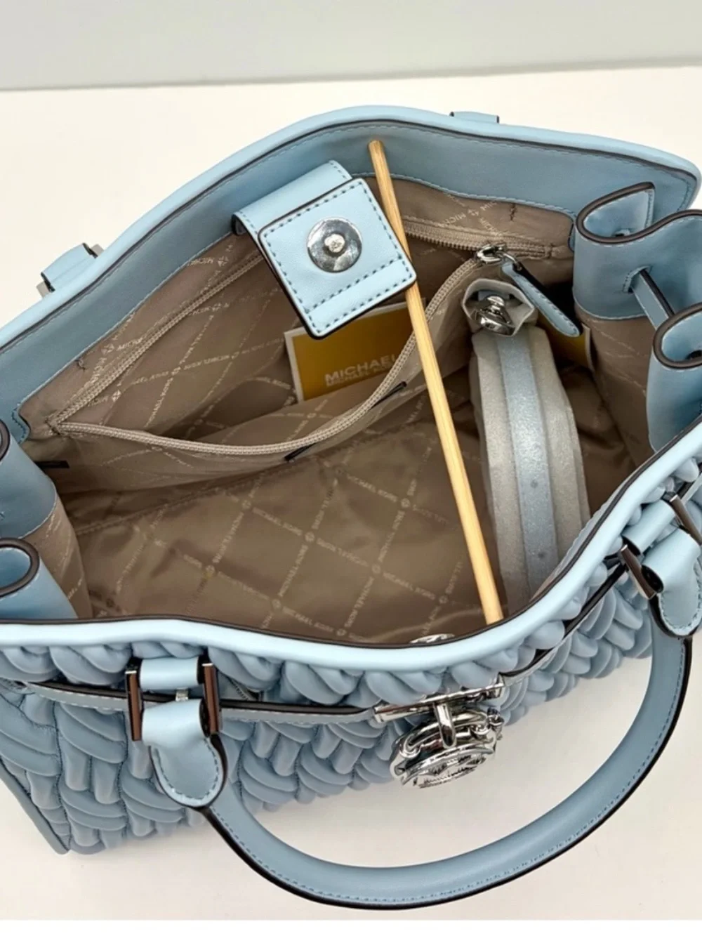 Michael Kors Hamilton Medium Satchel Crossbody Bag Pale Blue NWT